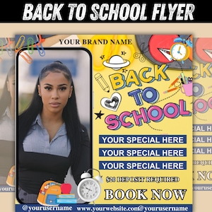 Back to School Flyer, Back to School Sale Flyer, July Booking Flyer, August Booking Flyer, Back to School Hair Flyer, Back 2 School Flyer,