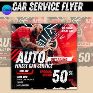 Car Service Flyer: Auto Repair, Detailing, Editable Template