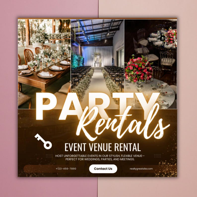 Editable Party Rentals Flyer Template: Canva Event Planner Design ...