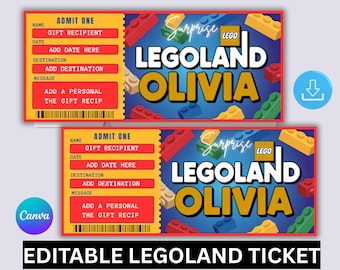 Legoland Trip Gift Ticket, Printable Building Blocks, Theme Park Surprise Reveal, Editable Boarding Pass, Kids Voucher, Instant Download