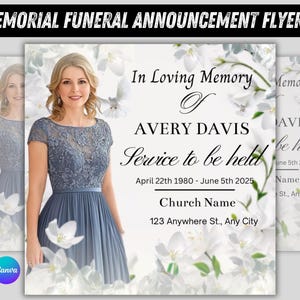 Memorial Funeral Announcement Flyer, Funeral Invitation,Memorial Flyer,Funeral Flyer,Rest In Peace Flyer,Death Announcement,Funeral Template