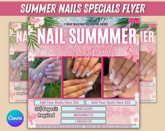 Summer Nails Specials Flyer: Editable Canva Template ( Digital Download )