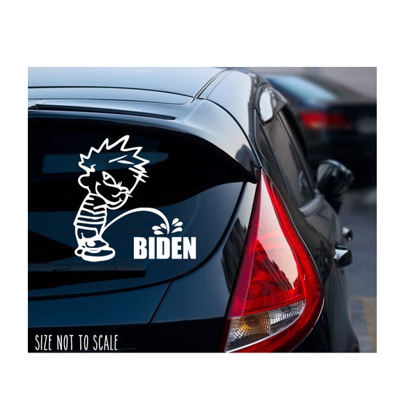 Calvin Pee On Joe Biden Sticker Decal 5" Fck-Biden