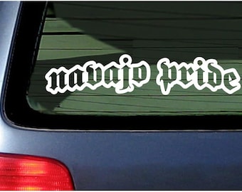 Navajo Pride White Vinyl Sticker Car Truck Window Decal Tribal Nation 7"