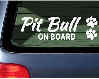 Pit Bull On Board - White Vinyl Window Sticker Decal Pitbull Bully 7"