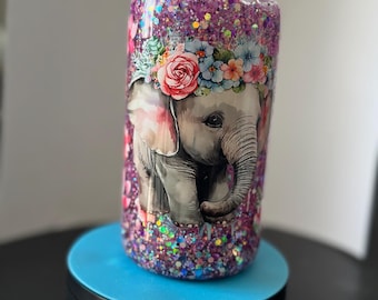 Elephant glitter cup cute tumbler snow globe 16oz girly