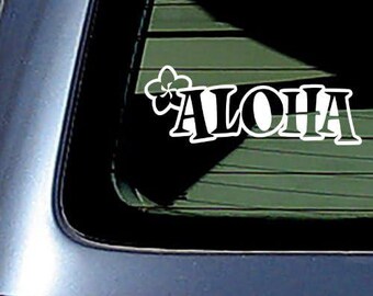 Aloha with Plumeria Sticker - Hawaiian Decal Window Bumper Laptop Stickers 6"