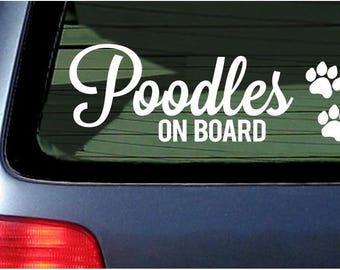 Poodles On Board White Window Vinyl Die Cut Decal Sticker 6"