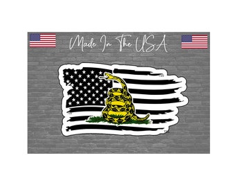 Don't tread Snake Sticker Decal - 2nd Amendment Sticker USA Tattered Flag 5"