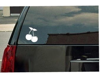 Two Cherries Vinyl Decal - White Window Sticker 4"