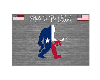 Texas Flag Bigfoot 2A Sticker Decal - Sasquatch Texan 2nd Amendment 5"