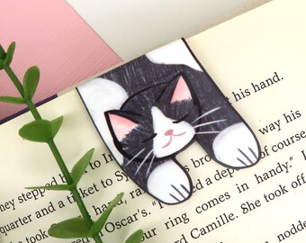 Tuxedo Cat Magnetic Bookmark Black and White Cat | unique bookmark gift for cat lovers