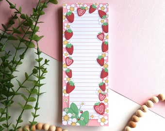 Bloc-notes pour la liste des choses à faire aux fraises | Bloc-notes détachable, joli bloc-notes rose, bloc-notes fraise