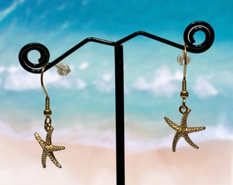 Boucles d’oreilles Gold Starfish | Crochets de boucle d’oreille plaqués or ou clip ons plaqués or