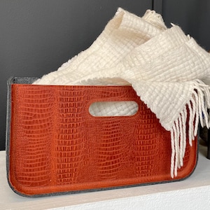 Felt and leather storage container. Basket for closet. Storage bin. Individual size