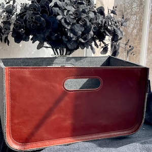 Felt and leather storage container. Basket for closet. Storage bin. Individual size