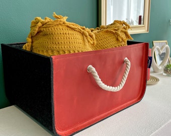 Felt Storage Box with Leather Front - Custom Size Available