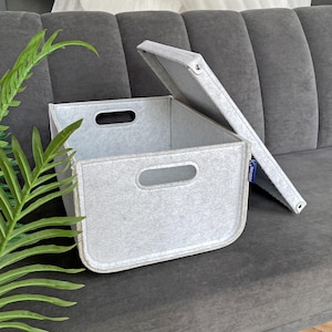 Felt Storage Bin with Lid/ Lidded Felt Basket/ Felt Storage Basket / Clothes storage / Possible in Custom Size