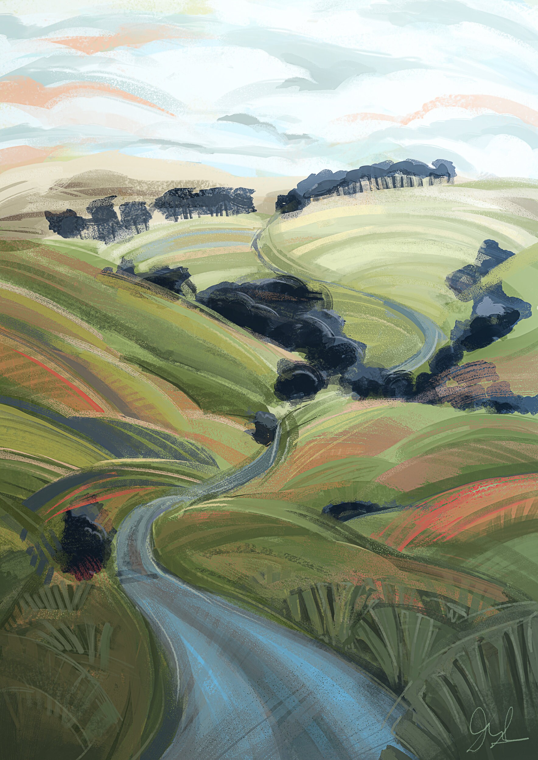 English Countryside Wall Art Digital Painting Landscape Art Print Etsy