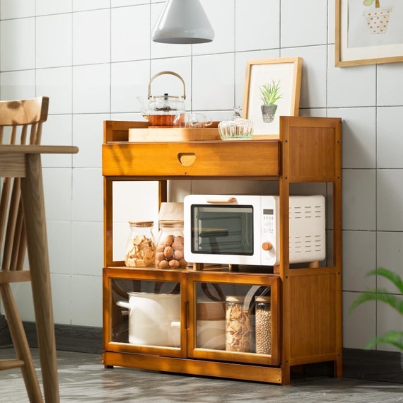 Bamboo Kitchen Sideboard Shelf Organizer Storage With Etsy