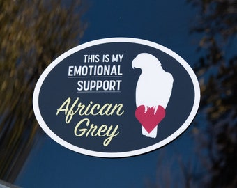 Emotional Support African Grey Parrot Vinyl Sticker