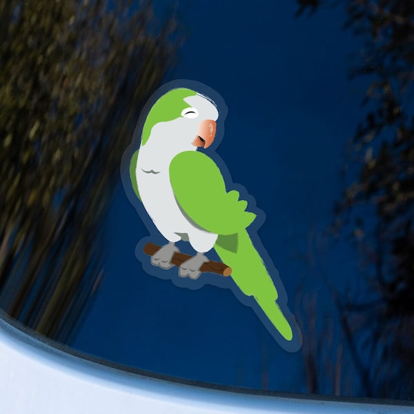 Green Quaker Parrot Monk Parakeet Vinyl Bird Sticker