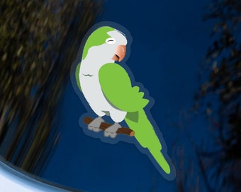 Green Quaker Parrot Monk Parakeet Vinyl Bird Sticker