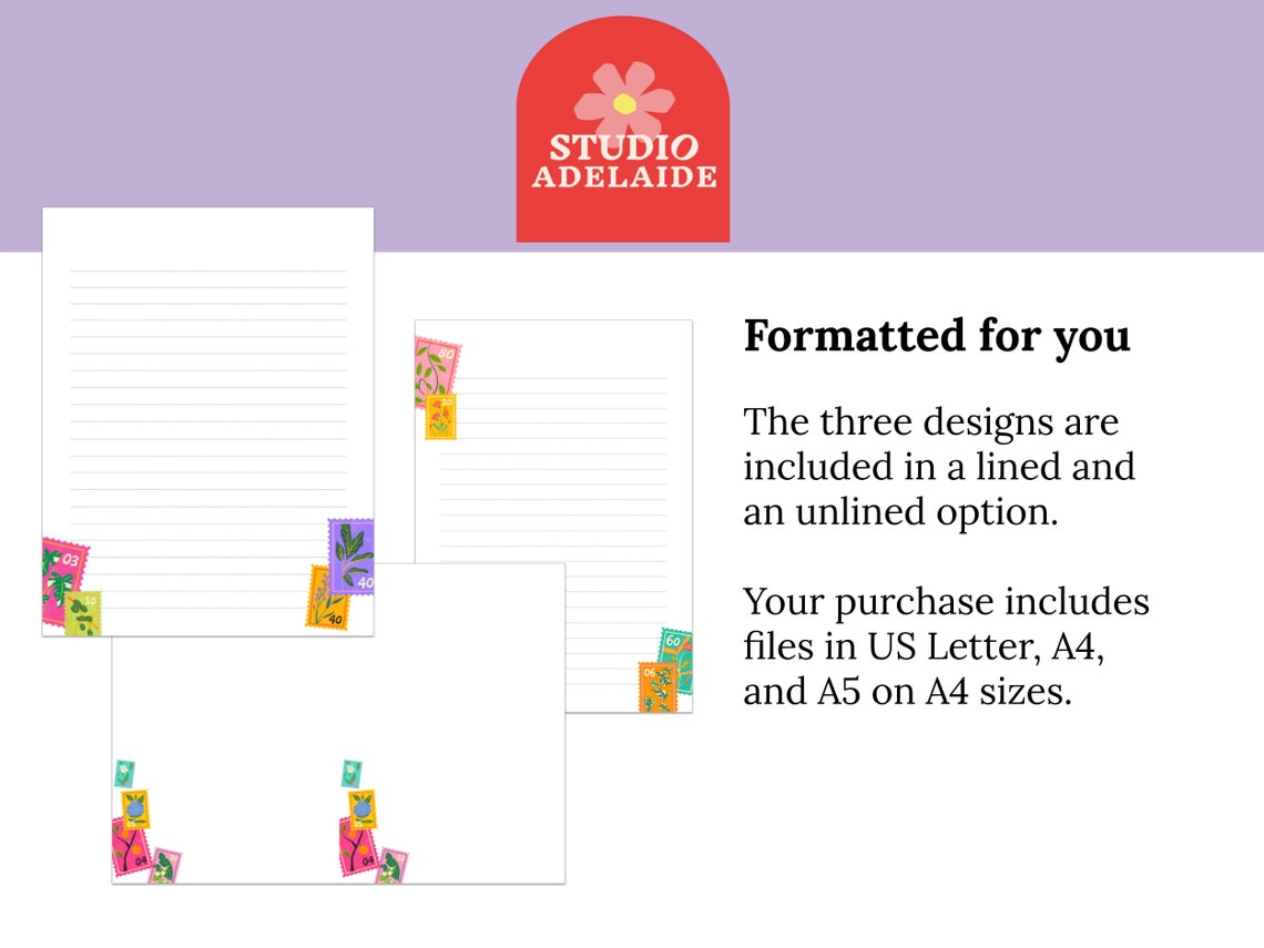Printable PDF Postage Stamp Design Letter Writing Paper US | Etsy
