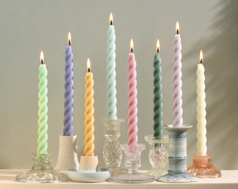 Soft Pastel Beeswax & Soy Blend Twist Candles / Dinner Candles / Taper Candles / Pillar Candles / Colourful Candles