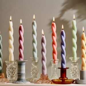 Velas espirales gruesas, hechas a mano, de cera de abeja y soja en tonos pastel suaves, velas para la cena, velas cónicas, velas modernas y velas de pilar.