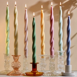 Tall Large Thick Handmade Soft Pastel Beeswax & Soy Blend Twist Candles / Dinner Candles / Taper Candles / Pillar Candles / Modern Candles