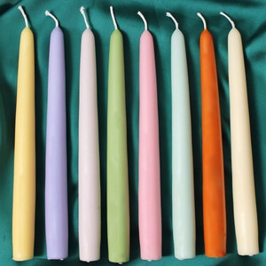 Set of 8 Soft Pastel Beeswax & Soy Blend Thick Taper Candles / Dinner Candles / Pillar Candles / Tall Candles