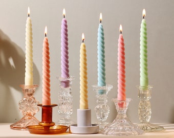 Pastel Beeswax Blend Spiral Candles: Hand-Poured Taper Candles