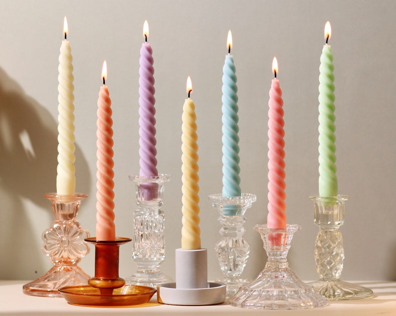 Perfect Pastels Beeswax & Soy Blend Spiral Twist Candles / Dinner Candles / Taper Candles / Pillar Candles image 1