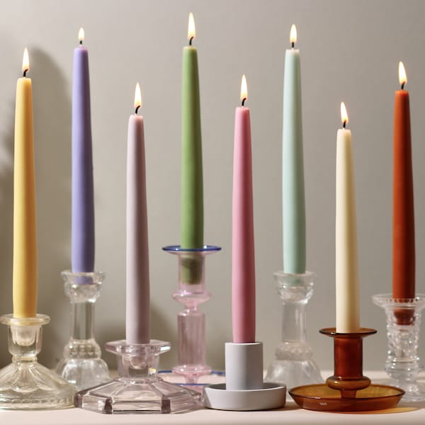 Soft Pastel Tones Beeswax & Soy Blend Thick Taper Candles / Dinner Candles / Pillar Candles / Tall Candles / Modern Candles