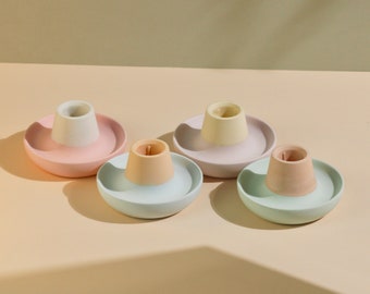 Handmade Hand-cast eco-friendly Two Tone Pastel Jesmonite Candleholders / Candlesticks / Candle holders / Colourful homeware