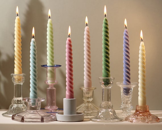 Soft Pastel Beeswax & Soy Blend Spiral Twist Candles / Dinner Candles / Taper Candles / Pillar Candles