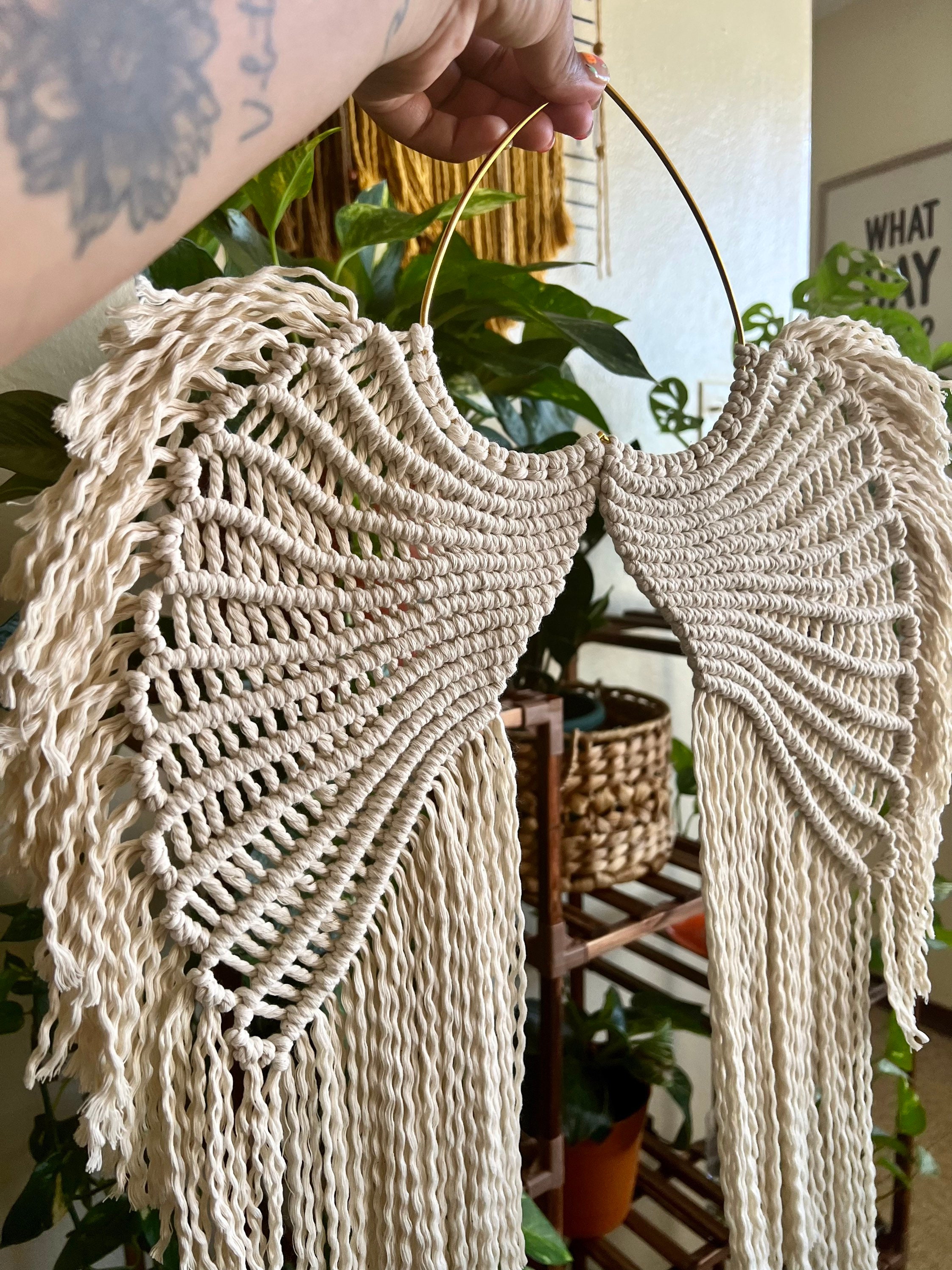 💞NEW💞 Angel Wings Macrame Wall Hanging Tapestry Macrame with Long Tassels main image 1