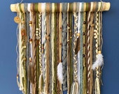Braided Yarn Wall Hanging, Boho Decor, Feathers