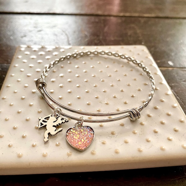 Cupid Druzy Bangle / Valentines Day Bracelet