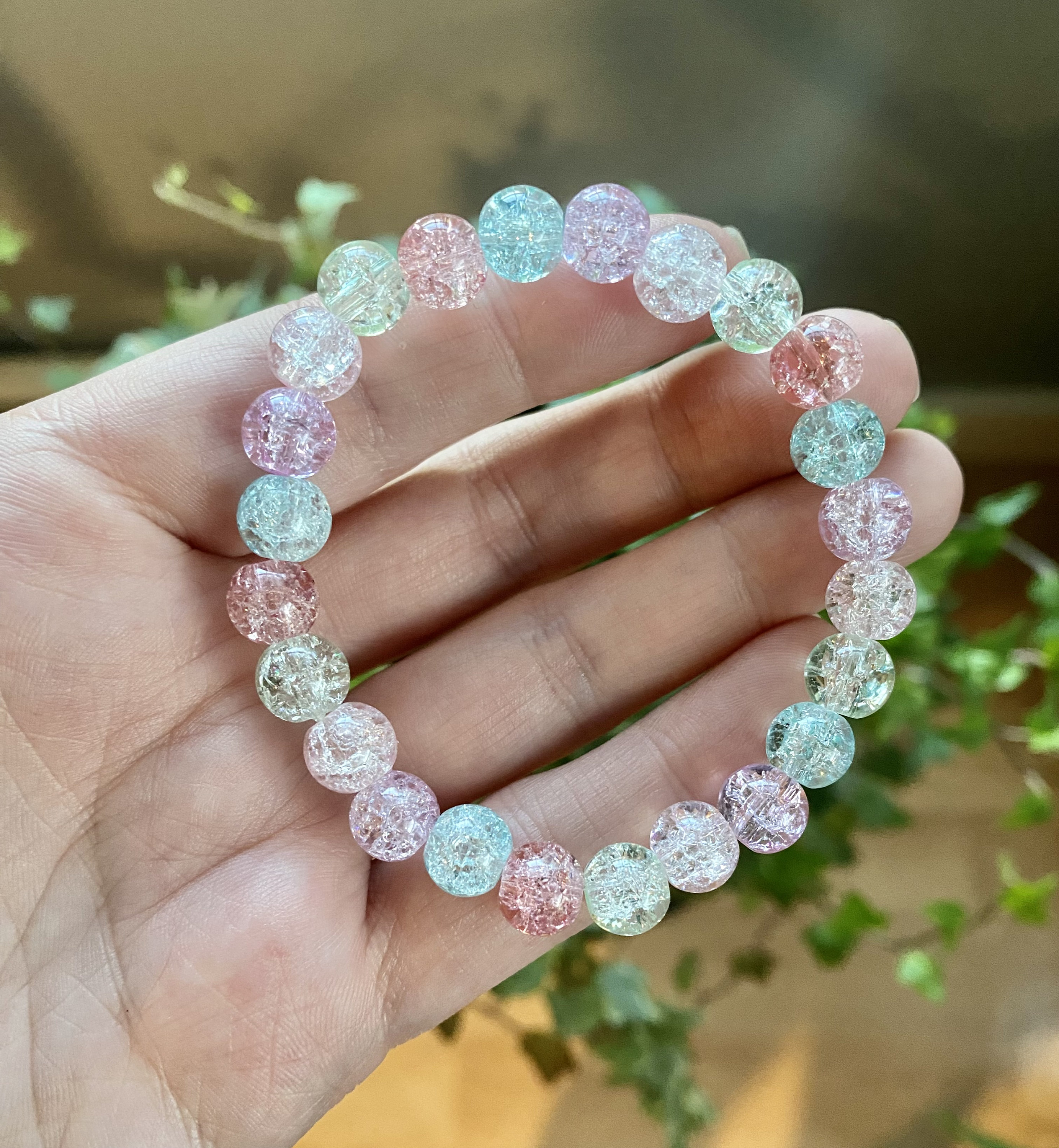 Pastel Crackle Glass Beaded Bracelet UK