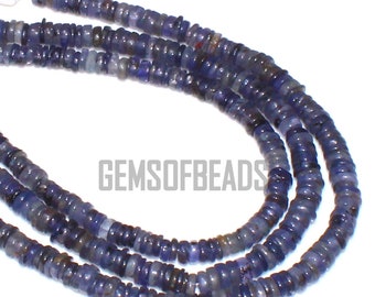 Good Quality 16 Long Natural Blue Iolite Heishi Beads,Smooth Square Beads,Iolite Beads Size 4-4.5 MM Gemstone Beads Smooth Blue Heishi Bead