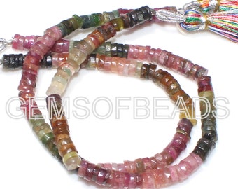 AAA Natural Multi Tourmaline Gemstone Beads, Heishi Tyer Shape Tourmaline Beads, 4-5mm, Tourmaline Beads, Smooth Heishi Beads,  8 Inch long