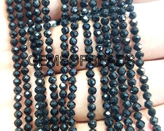 10 strand Natural Black Spinel Faceted Rondelle Beads, Spinel 2mm Beads, Loose Gemstone Strand, 13 Inches, jewelry Making Suppliers