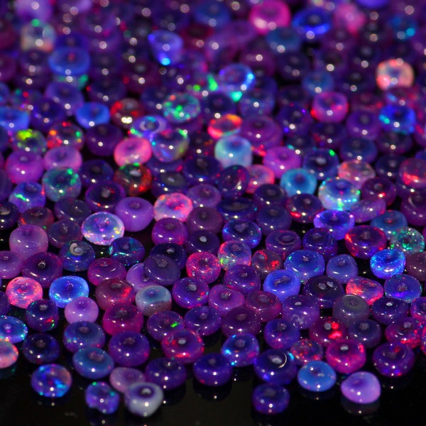 AAA Natural Purple Ethiopian Opal Smooth Rondelles Gemstone , Welo Opal Beads (3.5-4 mm) Beads For Jewelery Making