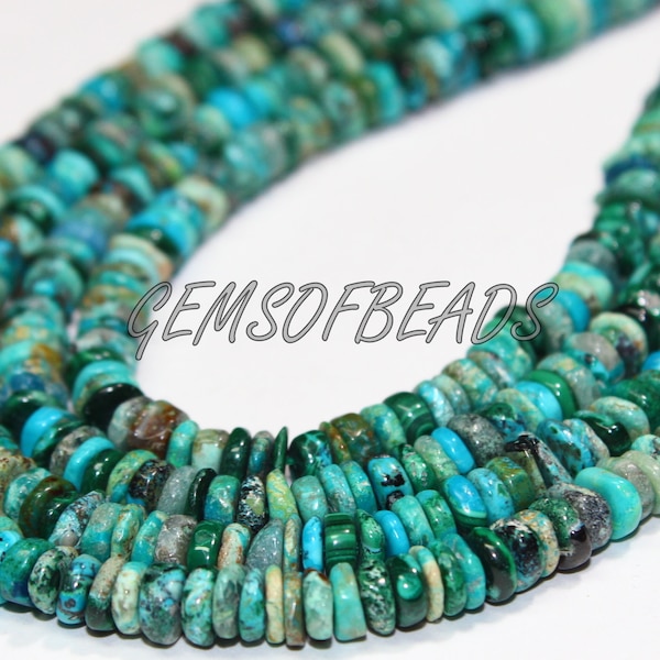 AAA Natural Chrysocolla Beads, Heishi Tyer Chrysocolla Gemstone Beads, 5-6mm, Beads, Smooth Chrysocolla Heishi Beads, AAA Beads, 8 Inch
