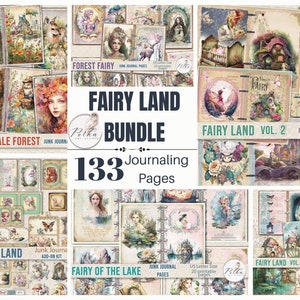 Paquete Mega Fairy Land de Junk Journal: 133 páginas imprimibles, kit digital para diario, papeles de collage de fantasía de hadas, diario mágico de hadas, kit de efímeras