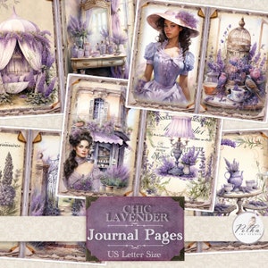 Kit digital de diario basura de lavanda vintage, páginas de diario decorativo imprimibles florales, hoja de collage de Provenza rural, kit de papel de álbum de recortes