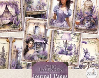 Vintage Lavender Junk Journal Digital Kit, Floral Printable Decorative Journal Pages, Rural Provence Collage Sheet, Scrapbook Paper Kit