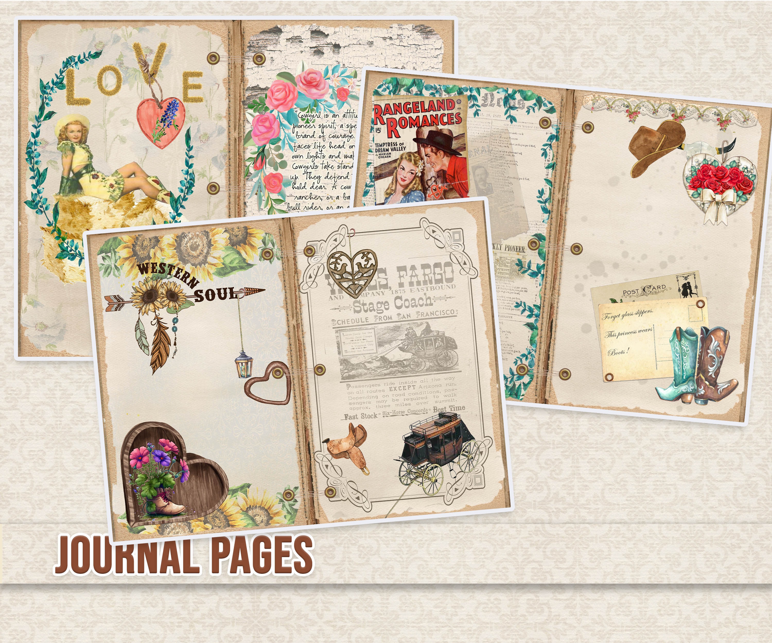 Junk Journal Kit, I Only Kiss Cowboys, Wild West Decorative Junk Journal Kit, I Only Kiss Cowboys, Wild West Decorative